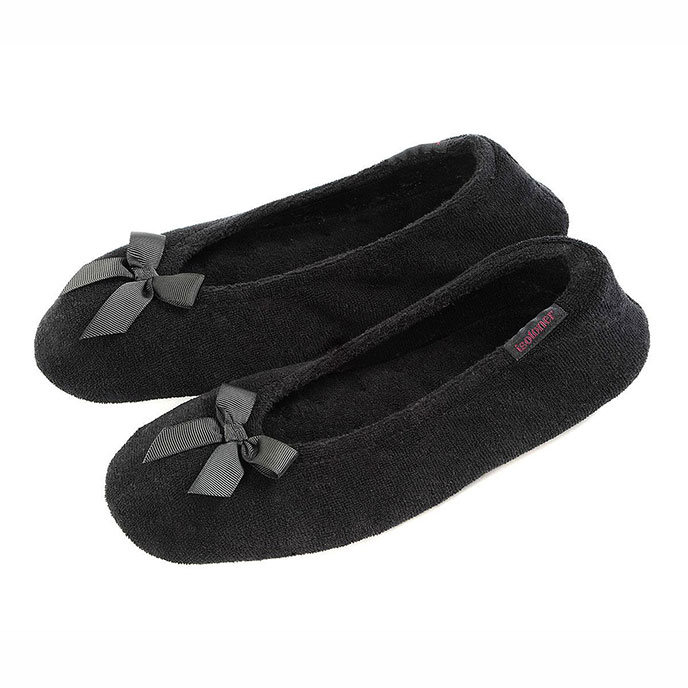 Isotoner® Ladies Terry Ballerina Slippers Black Extra Image 1